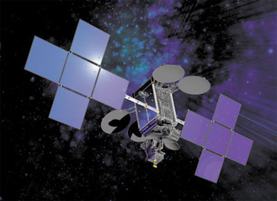 Ilustracja przedstawia komercyjnego satelitę telekomunikacyjnego iPSTAR-1